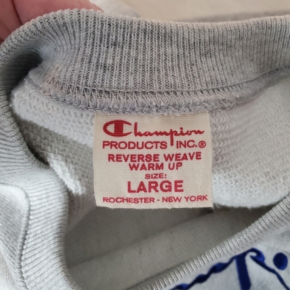 Champion Reverse Weave Mens Large Sweatshirt Warm up Jumper Gray 3 Logo - Picture 4 of 12